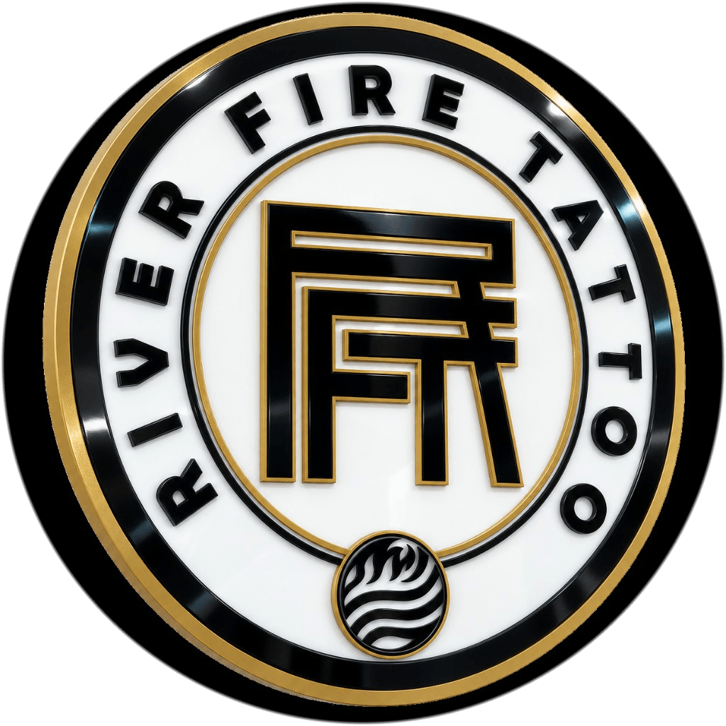 River Fire Tattoo acrylic circular sign, three-quarter view